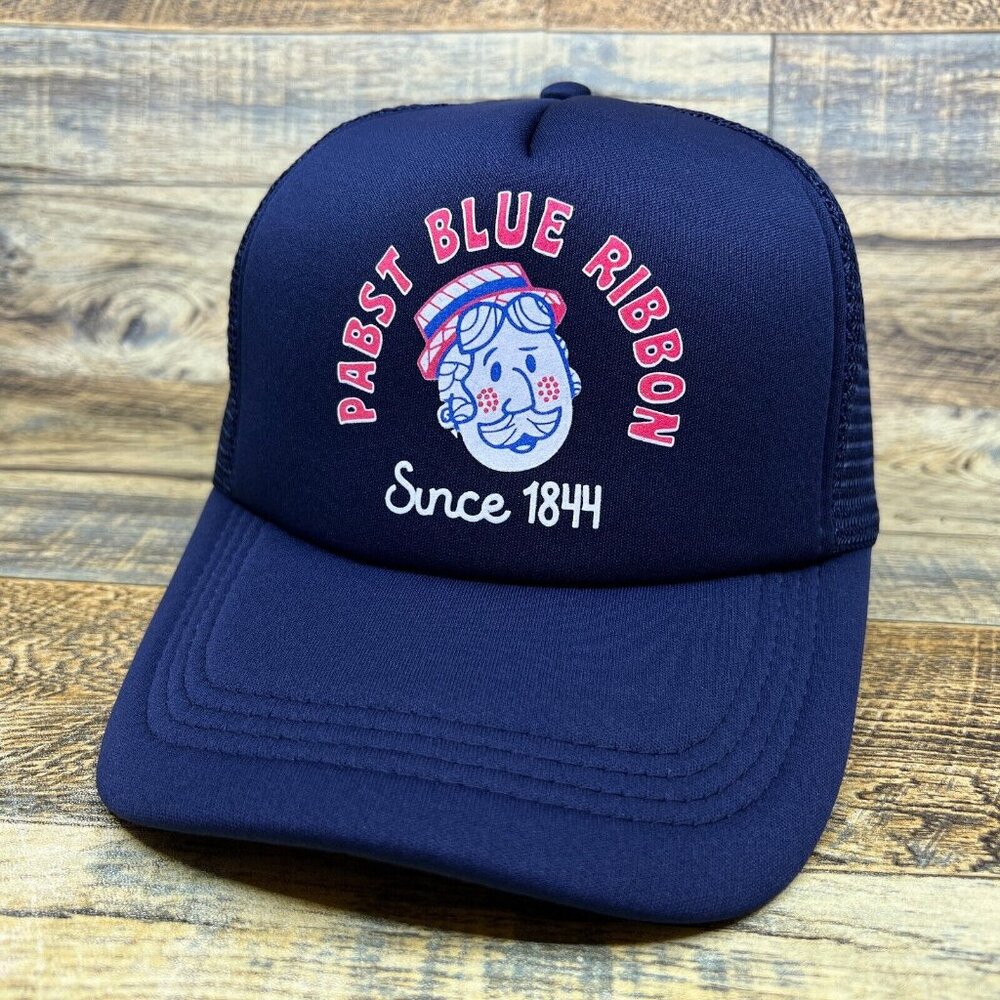 Defunct Pabst Blue Ribbon Beer Unisex Trucker Hat Navy Snapback 50s Logo Cap